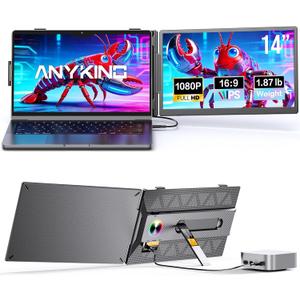 Laptop Screen Extender, 14” FHD 1080P Portable Monitor for Laptop with 100% sRGB, Dual Screen Extender for Laptop 13–17.3”, Plug & Play External Monitor, Business Travel & Home Office
