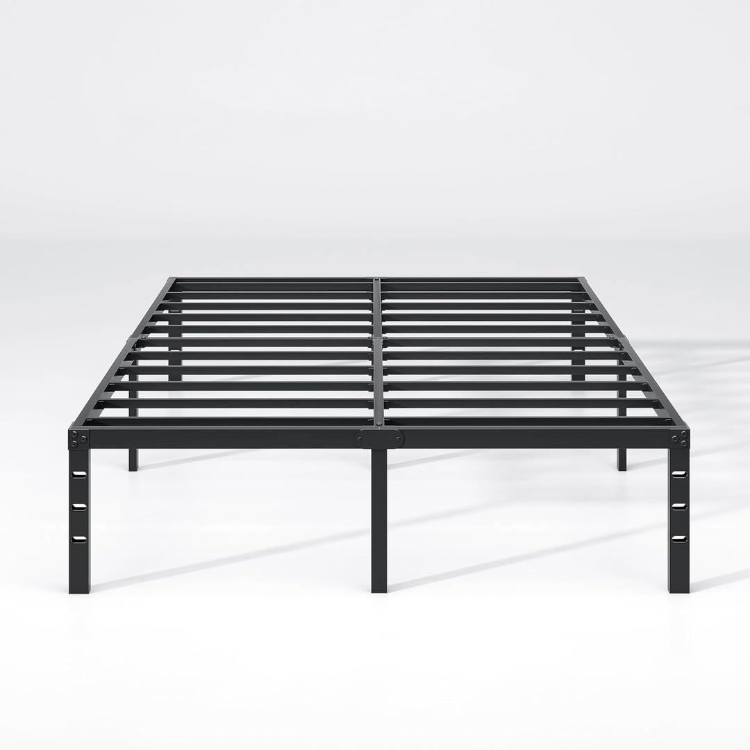 NEW JETO Metal Bed Frame,Queen Size Bed Frame with Storage Space,Heavy Duty Sturdy Mattress Foundation, Easy Assembly,No Box Spring Needed, Black,12 Inch,Queen