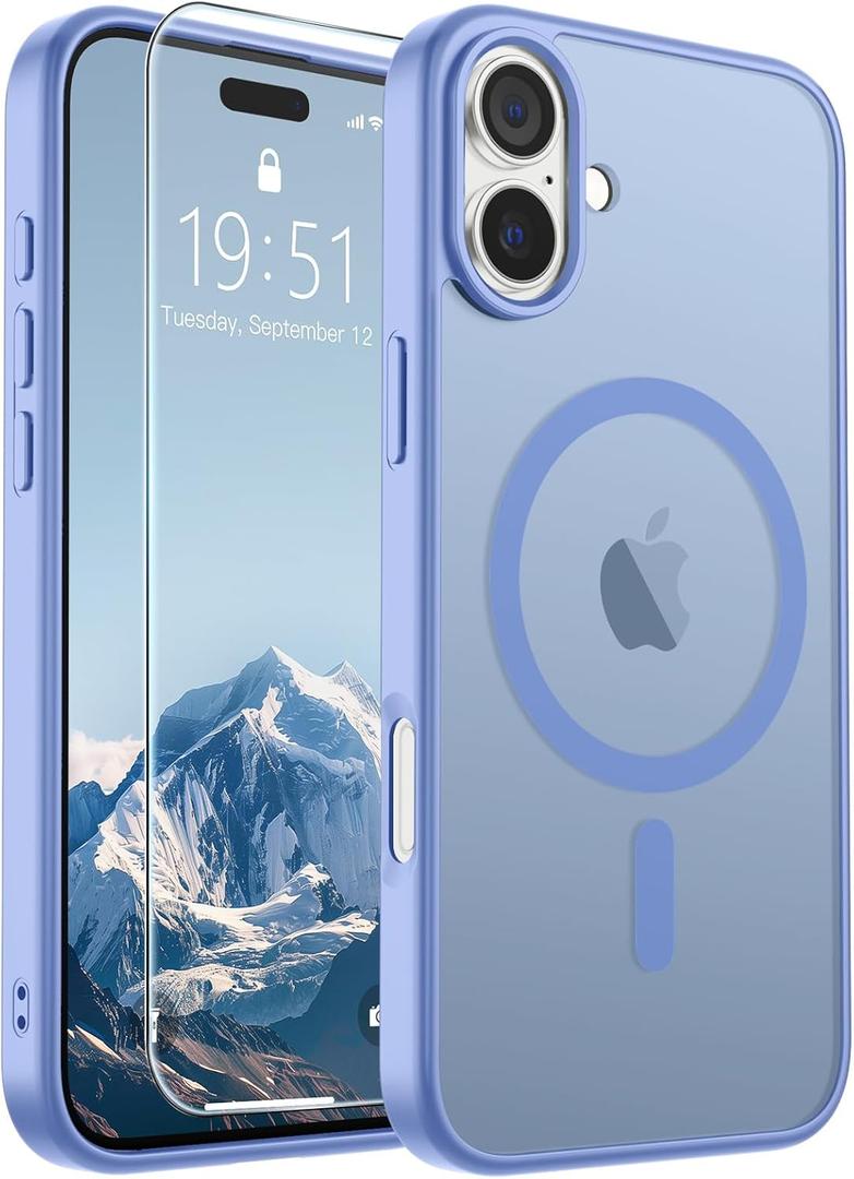 SUPFINE Magnetic for iPhone 16 Case (Compatible with MagSafe) (Military Grade Drop Protection) Slim Translucent Matte Shockproof Phone Cover,Blue Purple