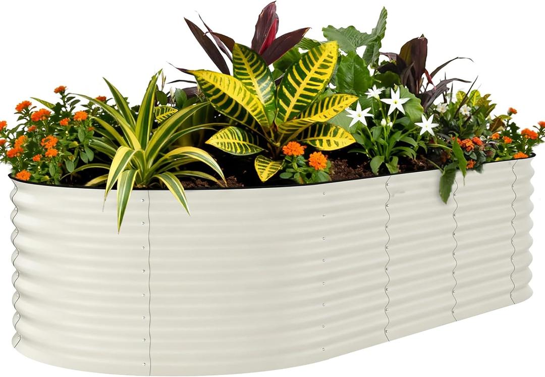 Garvee Galvanized Raised Garden Bed Outdoor, 8x4x2 ft Metal Planter Box for Flowers Herbs Vegetables, Rust-Resistant Raised Garden Beds for Gardening, Easy Assembly Outdoor Garden Box & Planters, Beige (8x4x2ft (1 PCS))