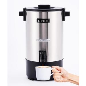 SYBO Commercial Grade Stainless Steel Percolate Coffee Maker, Hot Water Urn for Catering, Hot Beverage Dispenser, 40-Cup, 6L, Metallic