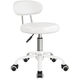Rolling Stool with Wheels Swivel Stool with Back Height Adjustable Chair PU Leather Rolling Chair Ideal for SPA Salon Home Office Drafting Work (White)