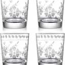 Joeyan Hand Blown Etched Drinking Glasses,Clear Water Glass Cups with Floral Pattern,Aesthetic Tumblers Glassware Set for Beverages Juice Cocktail Whiskey,9 oz,Set of 4,Dishwasher Safe