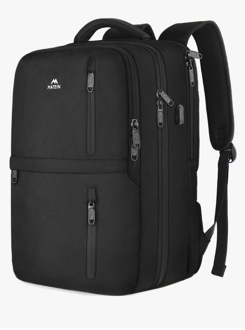 MATEIN Carry on Backpack, Flight Approved Travel Backpack with USB Port, TSA Personal Item Travel Bag fits 17" Laptop, Large Water Resistant Luggage Overnight Weekender Bag for Men & Women, Black