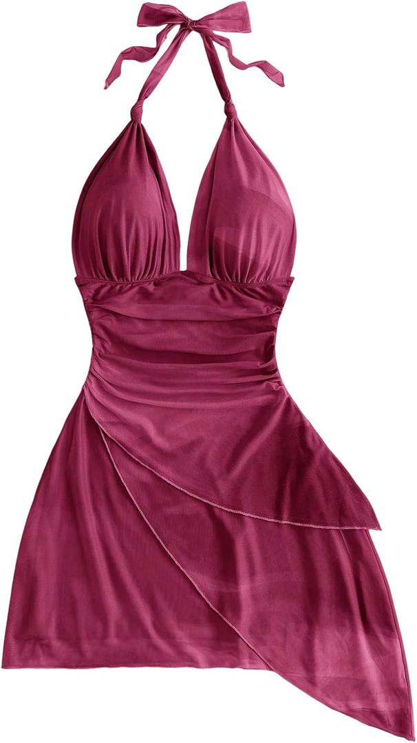 SOLY HUX Women's Y2K Dress Summer Tie Dye Print Sexy Mini Dress Retro Backless Halter Dress Club Dresses (S)