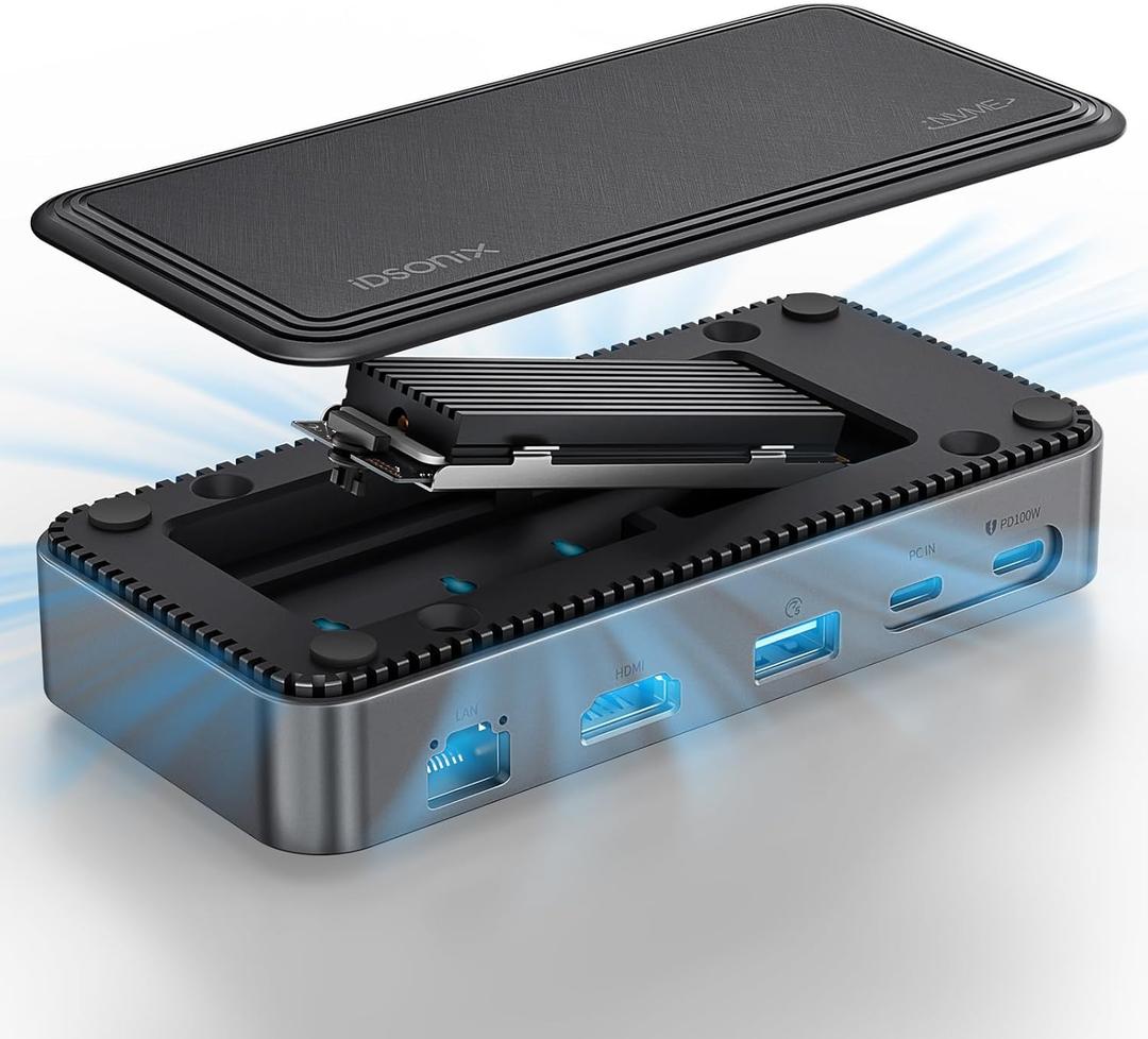 iDsonix USB-C Hub with M.2 NVMe SSD Enclosure, 10-in-1 USB-C Docking Station - 10Gbps Speed, HDMI 4K, 1000M Ethernet, PD 100W, Multi-Port Adapter for MacBook Air/Pro Laptop