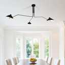 63" Mid-Century Modern Chandelier, Matt Black Adjustable 3-Arms Large Pendant Lighting Fixture for Bedroom Dining Room Living Room Kitchen Island 3-Light