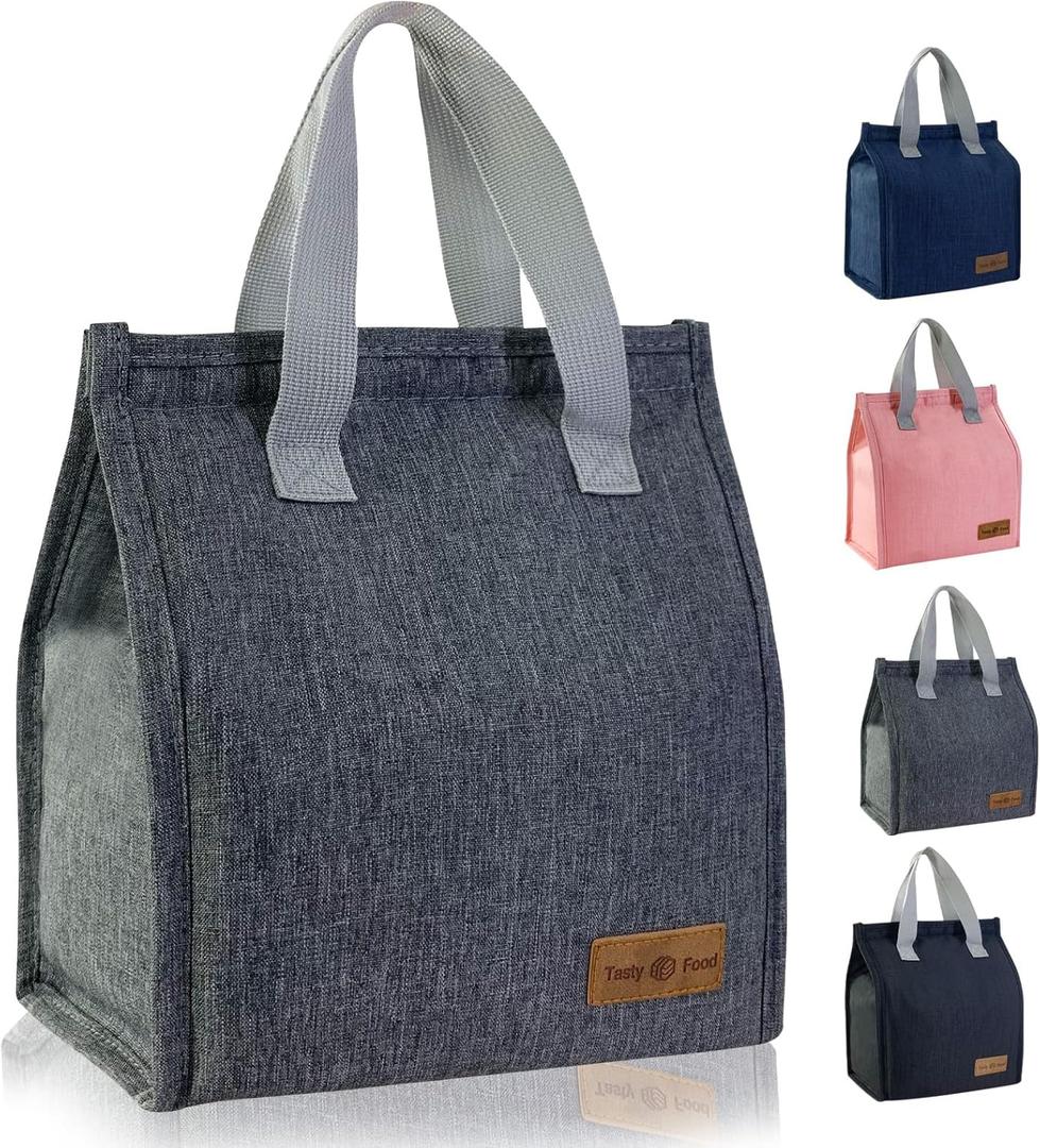 Mziart Minimalist Lunch Bag, Reusable Insulated Bag for Women Men Box Container Leakproof Simple Bento Tote Adults Cooler Work Office Picnic or Travel (Grey) M23HK-LB-005-JJ (Gray)