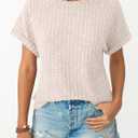 LILLUSORY Women Short Sleeve Top Dressy Casual Shirt Summer TextSweater (Beige, XL)