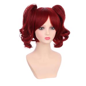 Girls Red Two Ponytail Wig Kids Short Red Wavy Curly Wig with Bangs Heat Resistant Synthetic Wigs with Wigs Cap