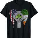 USA Flag Celtic Cross Irish American St Patrick's Day T-Shirt, XS 