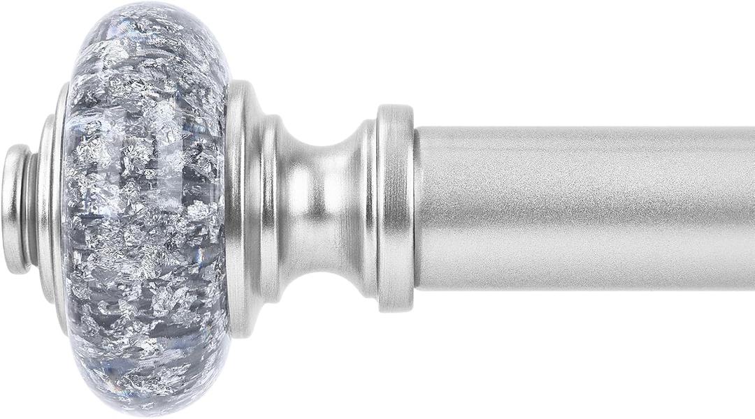 Silver Curtain Rods for Windows 48 to 84 Inch, Decorative Vintage Crystal 1'' Diameter Curtain Rod with Silver Foil Finials, Adjustable Heavy Duty Easy Install Drapery Pole for Farmhouse, Bedroom (36-88)