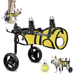 LOKSHUN Small Dog Wheelchair for Back Legs, Adjustable Rear Leg Mobility Support for Small Dogs up to 22 lbs, Lightweight Dog Mobility Cart with 2-in-1 Leash, LED Light, Heavy-Duty Wheels (Yellow-S).