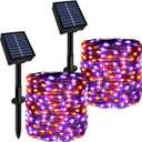 Solar String Lights Outdoor Waterproof 2 Pack Total 66ft 200LED 8 Modes Twinkle Lights Solar Fairy Lights for Patio, Garden Yard Party Tree Christmas Halloween Decoration, Orange + Purple