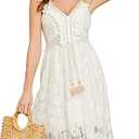 Women's Spring Summer Boho Spaghetti Strap V Neck White Maxi Sling Dress Bridesmaid Cocktail Dress