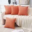 MIULEE Pack of 4 Coral Corduroy Decorative Throw Pillow Covers 20x20 Inch Soft Boho Striped Pillow Covers Modern Farmhouse Home Decor for Sofa Living Room Couch Bed