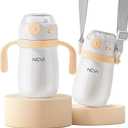 NCVI Kids Stainless Steel Straw Cup for Toddlers 1-3 Years Old, Training Tumbler with Straw Spill Proof with Handle, Insulated Bottle to Keep Cold Warm for Water/Milk/Drink, Yellow 10oz,Christmas Gift