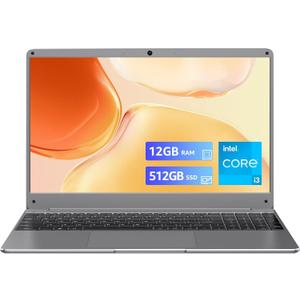 15.6" Laptop, Core i3-5005U, 12GB RAM, 512GB SSD, FHD IPS Display, 2.4G/5G WiFi, BT5.0, RJ45, Webcam, Long Battery Life - for Work, Study, and Entertainment