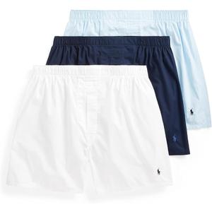 POLO RALPH LAUREN Men's Classic Fit Cotton Woven Boxers, 3 Pack (Small, White/Cruise Navy, Light Blue/Cruise Navy, Cruise Navy/Sporting Royal - 3 Pack)