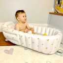 Mink Inflatable Baby Bathtub with Built-in Air Pump, Newborn to Toddler Bath Tub,Portable Travel Shower Basin with Back Support, Deflates and Folds Easily (Olive Bath)