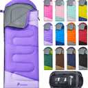 PTEROMY Sleeping Bags for Adults, Lightweight and Machine Washable, Water Resistant Backpacking Camping Sleeping Bag for Warm Cold Weather, Camping Essentials for Hiking Travel (50F~80F, Purple)