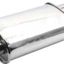 Vechkom Exhaust Muffler 2.5" (63MM) Dual Inlet / 3" (73MM) Dual Outlet Silver Stainless Steel Car Silencer 11.8 Inch (300MM) Oval Body Length / 20.9 Inch (530MM) Overall Length