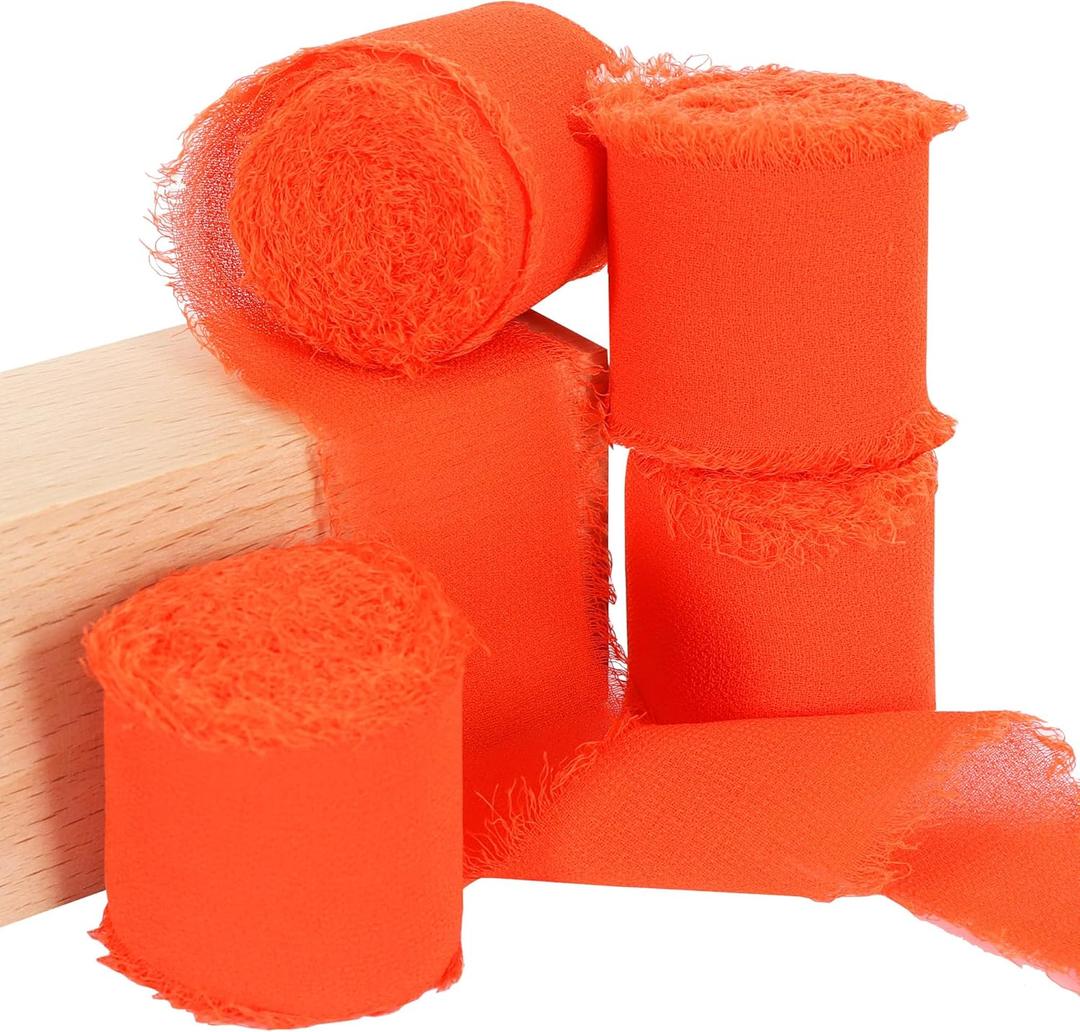 TONIFUL 4 Rolls Orange Chiffon Ribbon 1 1/2 Inch 5.5 Yards Fabric Silk for Gift Wrapping, Wedding Party Decoration, Flower Bouquet, Bows Making, DIY Crafts