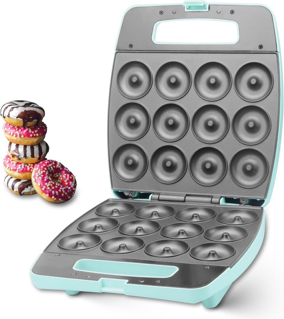 Baker's Friend Mini Donut Maker Machine, Bake 12 Mini Doughnuts, Maquina Para Hacer Donas, Perfect for Breakfast, Snacks, Desserts & More (Aqua)