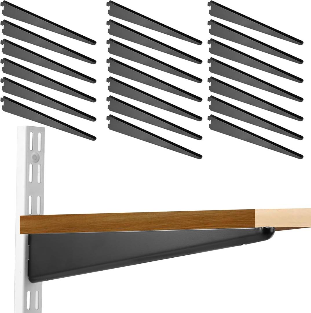 20 Pack Adjustable Wire Shelf Brackets  Heavy-Duty Double-Track Compatible Shelf Supports(Black,11.5 Inch)