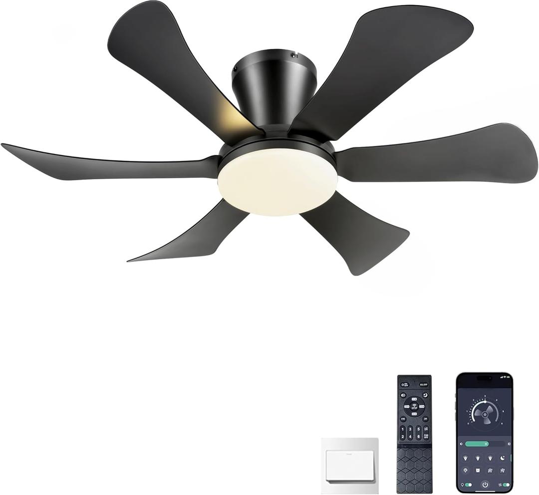 GJeg Ceiling Fans with Lights,36" Low Profile Ceiling Fan with Light and Remote Control,Flush Mount, Reversible, Dimmable, Noiseless, Black Ceiling Fan for Bedroom
