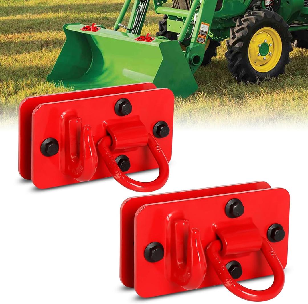 2 Pack Red Tractor Loader Hooks with Tie Down Ring, Max 15000 lbs, 70 Grade Forged Steel Bolt Grab Hook Trailer Hook Bracket with Backplate for Tractor Buckets, RV, UTV, Trucks