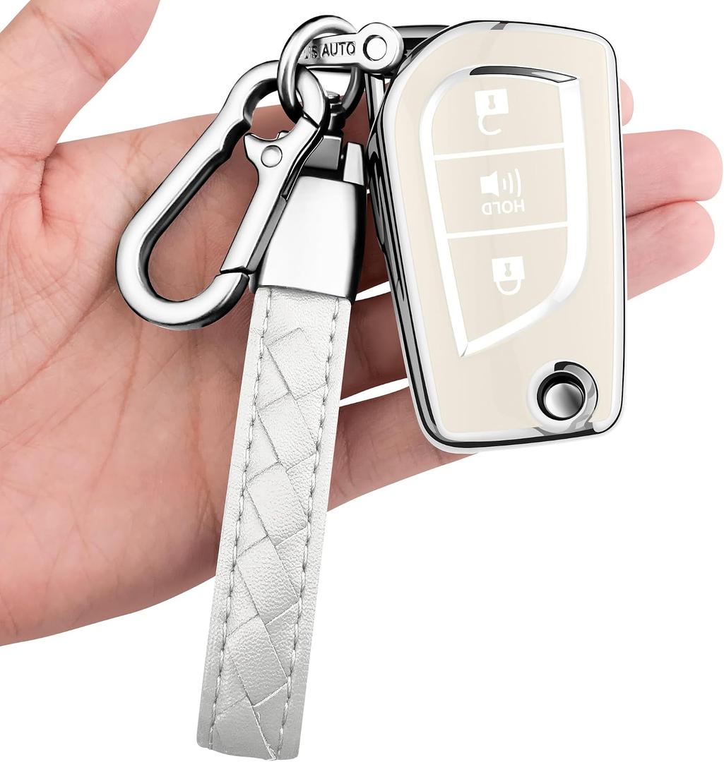for Toyota Key Fob Cover with Keychain Soft Full Protection Case Compatible with 2019-2025 RAV4 LE 2018-2024 Camry LE/SE, 2017-2025 Corolla LE/SE 2018-2022 C-HR LE (3 Buttons, White)
