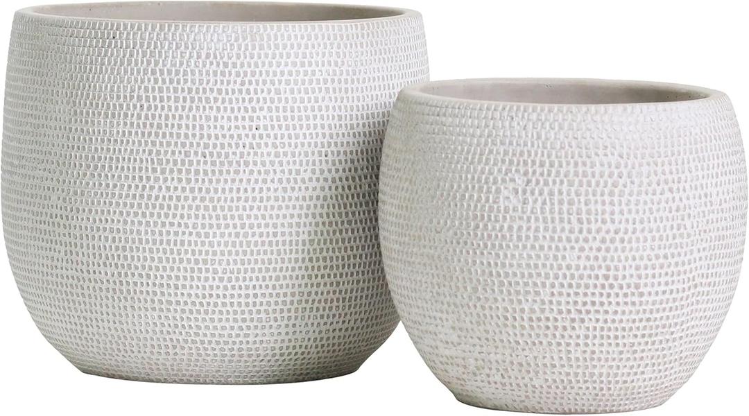 Olly & Rose Barcelona Ceramic Plant Pot Set 2 - White Flower Pots - Indoor & Outdoor Planters (White) (White)