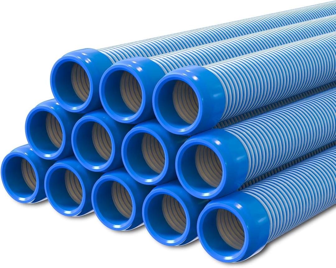 Poolvio Pool Vacuum Hose 40 Feet (12 x 40 Inch), 1.5 Inch Cuffs, Compatible with Most Inground Pool Automatic Cleaners, Blue