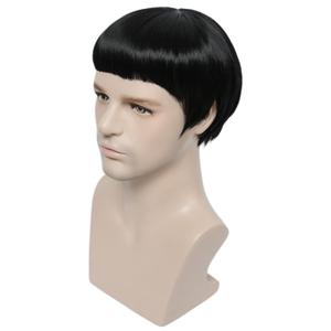 Linfairy Short bowl cut Black Synthetic Hair Heat Resistant Wig for Men