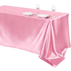 TURSTIN 1 Pack Pink Satin Tablecloth 102 x 58 Inch Overlay Satin Table Cover Rectangle Bright Silk Tablecloth Smooth Fabric Table Decoration for Wedding Banquet Party Events