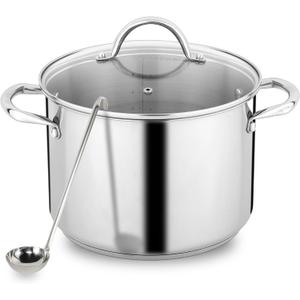 GreatChef Stock Pot Stainless Steel for Cooking Riveted Handle, Heavy Duty Vessel,Induction Compatible All Cooktops in Use, Dishwasher & Oven Safe (8 Quart + Laddle))