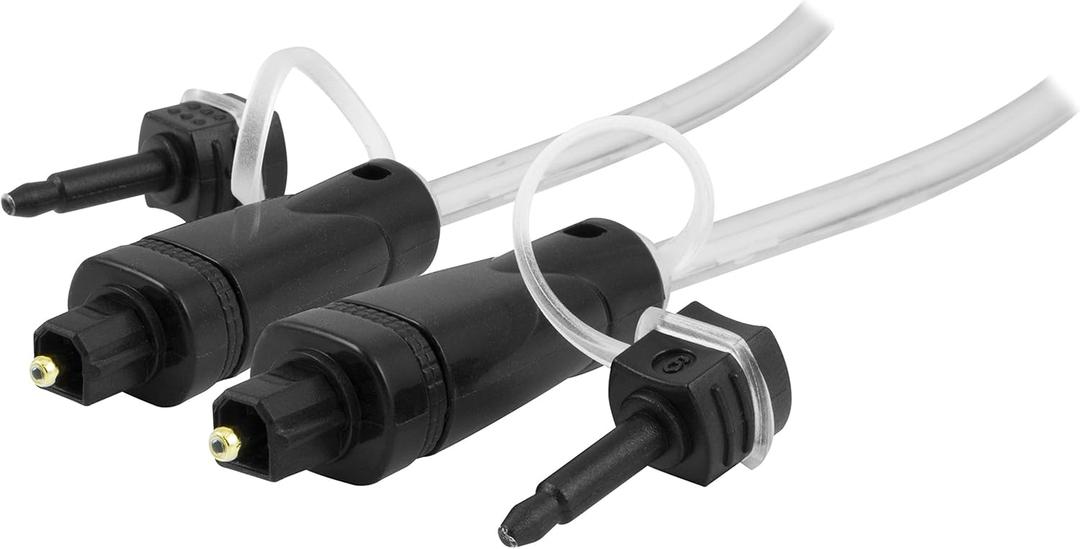 GE Pro 6 ft. (1.8M) Digital Fiber Optic Audio Toslink Cable with Mini Toslink Adapters, High Grade, Compatible with Streaming Devices, Surround Sound, Blu-Ray, DVD, DVR, Sound Bars, and More, 33533, BLACK