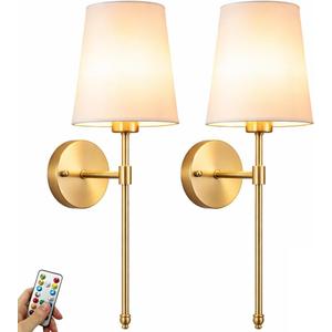 YHCDLAMP Battery Operated Wall Sconces Set of 2, Rechargeable Wireless Wall Lights with 10000mAh Magnetic Bulbs, Up to 50 Hours Runtime, Remote & RGB Dimmable, Brass for Bedroom Living Room Hallway