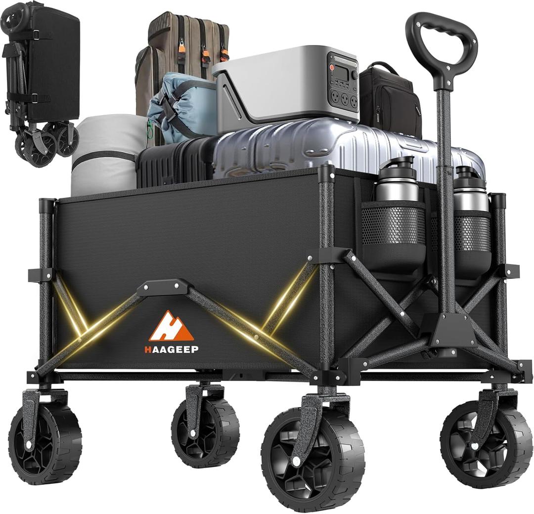 Collapsible Wagon with Wheels, Portable Wagons Carts Foldable, Folding Wagon Cart for Groceries, Sports Garden Shopping Utility Wagon (120L, Black)