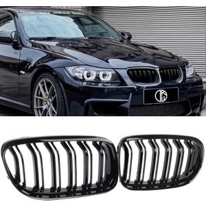 E90 Grille, Front Kidney Grill Compatible with BMW 3 Series 2009-2011 E90 E91 (Double Slats Gloss Black Grills, 2pcs)
