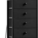 REAHOME Dresser for Bedroom with Charging Station and LED Lights, 5 Drawers Dresser Black Chest of Drawers with Shelves, Tall Night Stand with Sturdy Steel Frame & Wood Top for Bedroom - Black Grey