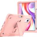 for Lenovo Idea Tab 11 Case 2025/K11 Gen2/Moto Pad 60 Neo 11 Inch, 3-in-1 Shockproof Cover w/Pen Holder, Soft Silicone & Hard PC, Horizontal Foldable Stand, Screenless Front, No Stylus (Gold Pink)