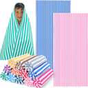 12 Pack Microfiber Beach Towel Bulk Pool Towel 27.5 x 59'' Large Striped Highly Absorbent Quick Dry Soft Swim Travel Towel Bath Towel Set Cute Summer Pool Party Favor for Kid Adult, 12 Colors
