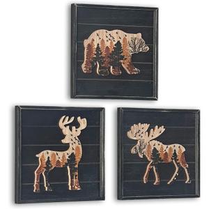 Cabin Wall Decor, Deer Elk Bear Rustic Wooden Forest Mountain Woodland Wildlife Lodge, Hunting, Cabin Interior Wall Decor,10 x 10 Inches set of 3