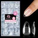 UNA GELLA Short Almond Nail Tips, 510Pcs 15 Sizes Pre-Etched Soft Gel Nail Tips Almond Shape, Half Matte Full Cover Clear Pre-shaped Fake Acrylic Nails Extensions for DIY & Salon Manicure Soak Off