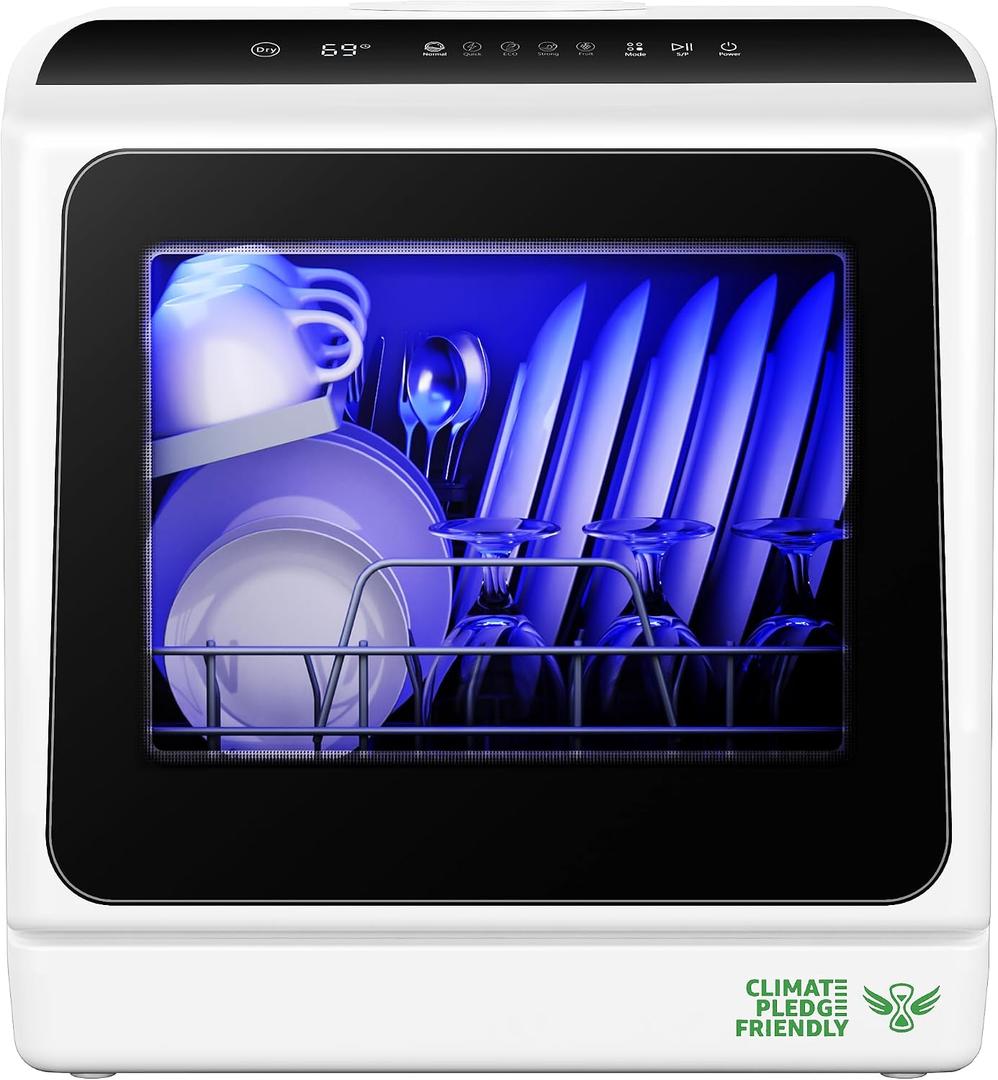 EUHOMY Countertop Dishwasher Portable with 6 Programs, 5L Built-in Water Tank for Apartments & RV, 167 High-Temp, No Hookup Needed, Mini Dishwasher with Baby Care, Air Dry/Quick/ECO/Fruit/Normal Mode