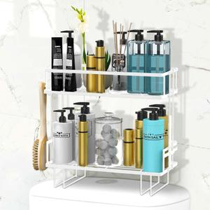 DINEST 2 Tier Over The Toilet Storage Shelf, Anti Resistant Bathroom Shelf Over Toilet Organizer, Multifunctional No Drilling Above Toilet Storage with Wall Mounting Design(White)