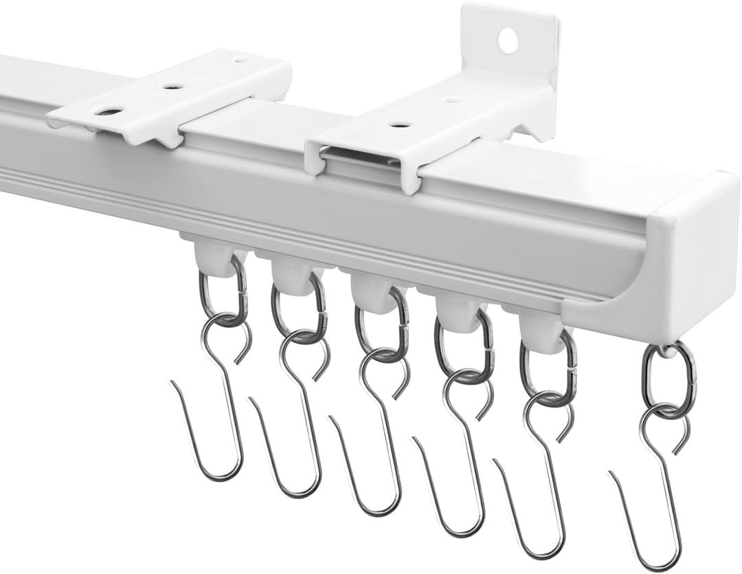 Ceiling Curtain Tracks,Curtain Track Wall Mount,Track Curtains Rod Ceilings Mount Heavy Duty Ceiling Tracks for Curtains Room Divider Rod with Hooks,White 9ft