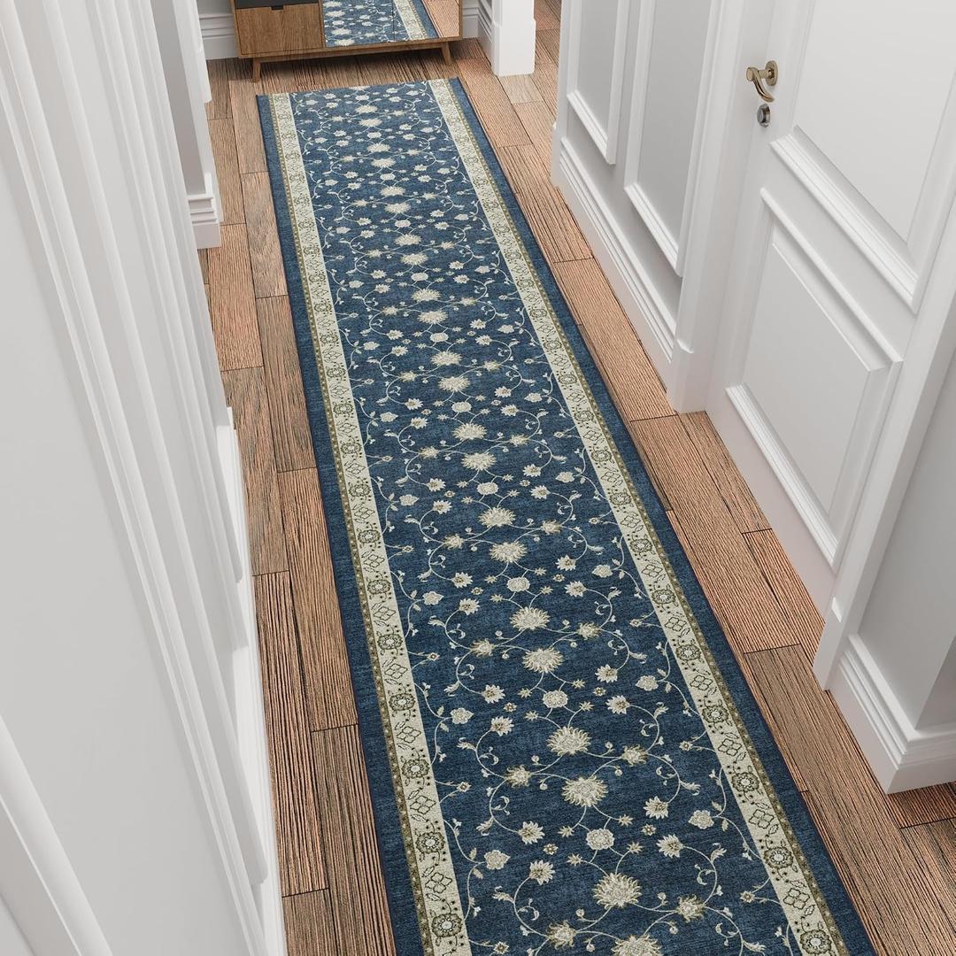 Ottomanson 3X10 Hallway Washable Runner Rug - Non-Slip Indoor Entryway Rug Mahal Kitchen Rug Runner Ultra-Thin Floor mat, 10ft Carpet for Bathroom, Bedroom, Living Room, 31" x 10'